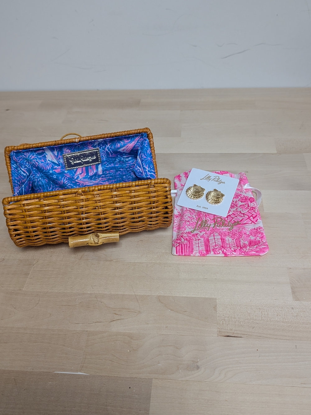 Lilly Pulitzer Clutch And A Pair Shallop Gold Earrings